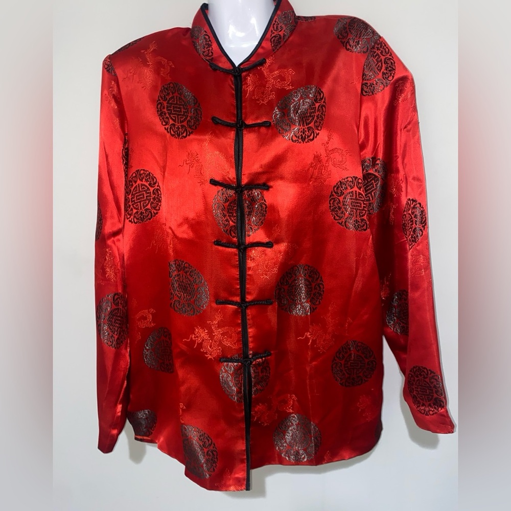 Yang Ti Silk Vintage Changshan Red Black Jacket